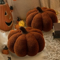 Yyuenw Halloween Pumpkin Plush Pillow, 3D Simulated Pumpkin Pillow, Teddy Fleece Pumpkin Throw Pillows, Halloween Happy Halloween Sherpa Fall Decorative Pumpkin Shaped Pillow Cute 3D Shaped Cushion