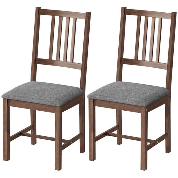 Set of 2 Dining Chairs, Upholstered Dining Room Chairs with Rubberwood Legs and Slat Backrest for Kitchen, Gray