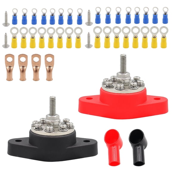 HILABEE Black and Red Distribution Stud Junction Post ,Power Distribution Terminal Block M6