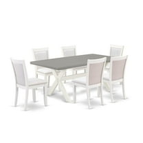 East West Furniture 7-Pc Modern Dining Set Consists of a Dining Room Table and 6 Cream Linen Fabric Upholstered Chairs with Stylish Back - Wire Brushed Linen White Finish
