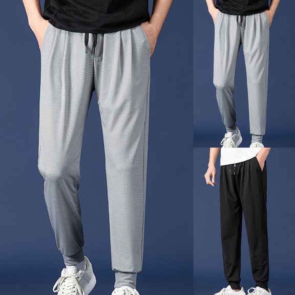 RYDCOT Men's Mesh Jogger Pants, Comfortable Athletic Pants with Pockets for Active Wear, Lightweight & Breathable Outdoors Gray