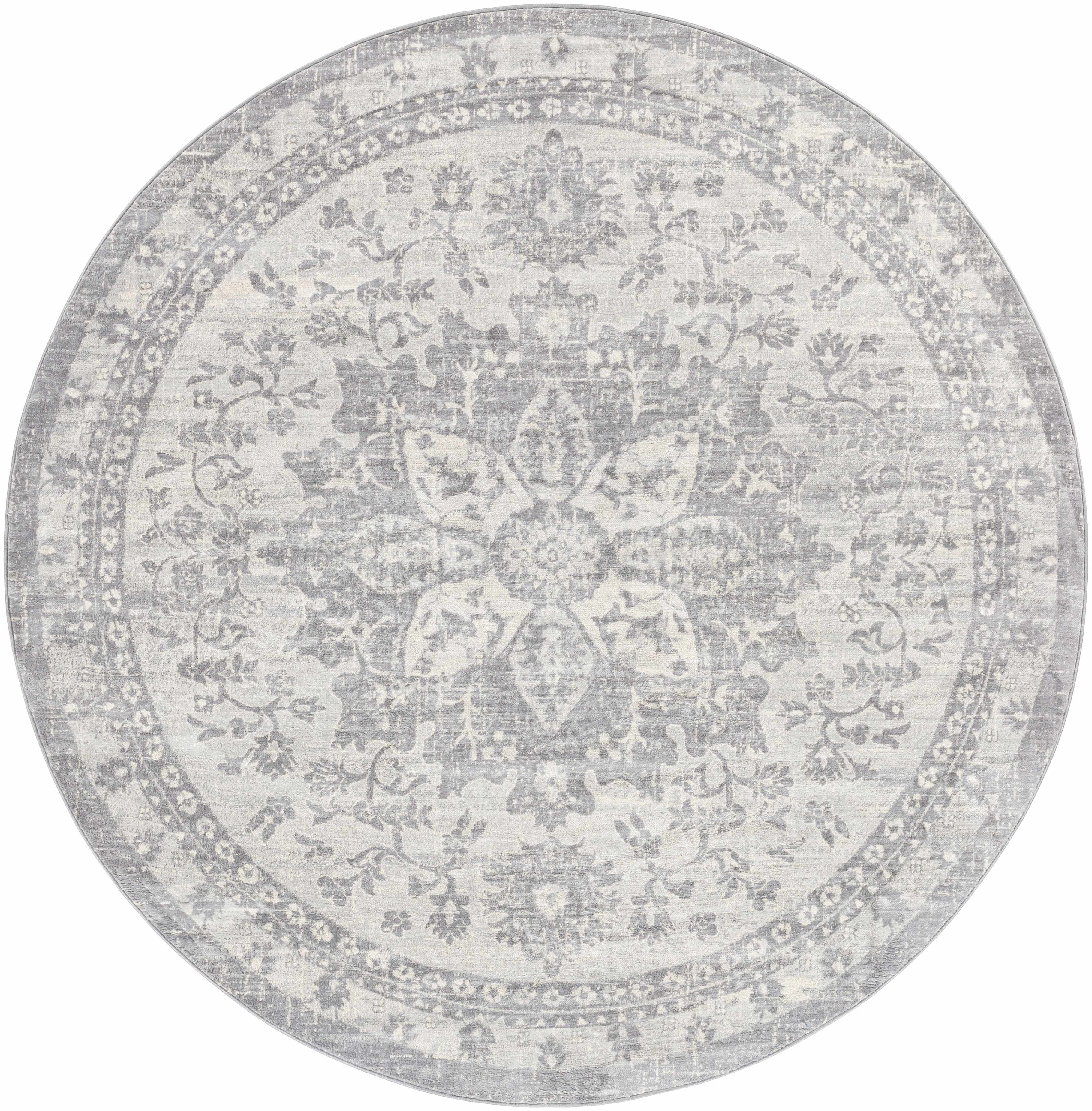 Mark&Day Area Rugs, 7ft Round Clichy Traditional Gray Black White Area