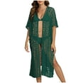 thumbnail image 2 of Cavosen Swimsuit Cover up for Women Button Front Woven Crochet Hollow Out Dress Cardigan Bikinis Cover Ups Short Sleeve Sheer Woven Long Swimwear Kaftan Solid Bathing Suit Kimono, 2 of 6