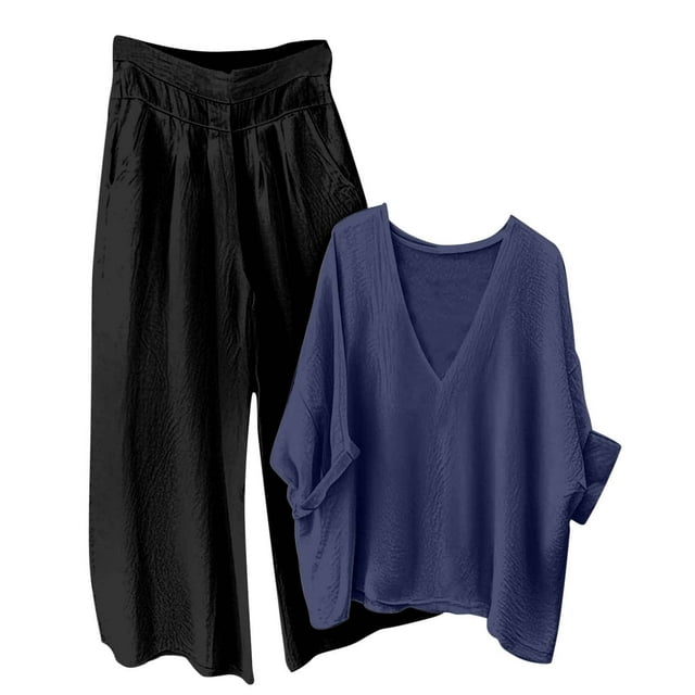 Women's Linen Set 2025 - V-Neck Top & Pants | Breathable Summer Loungewear