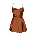 thumbnail image 6 of Riforla Women Summer Backless Short Romper Satin Mini Dress Cowl Neck Tie-Up Spaghetti Strap Jumpsuits Party Clubwear Dresses for Women Brown S, 6 of 6