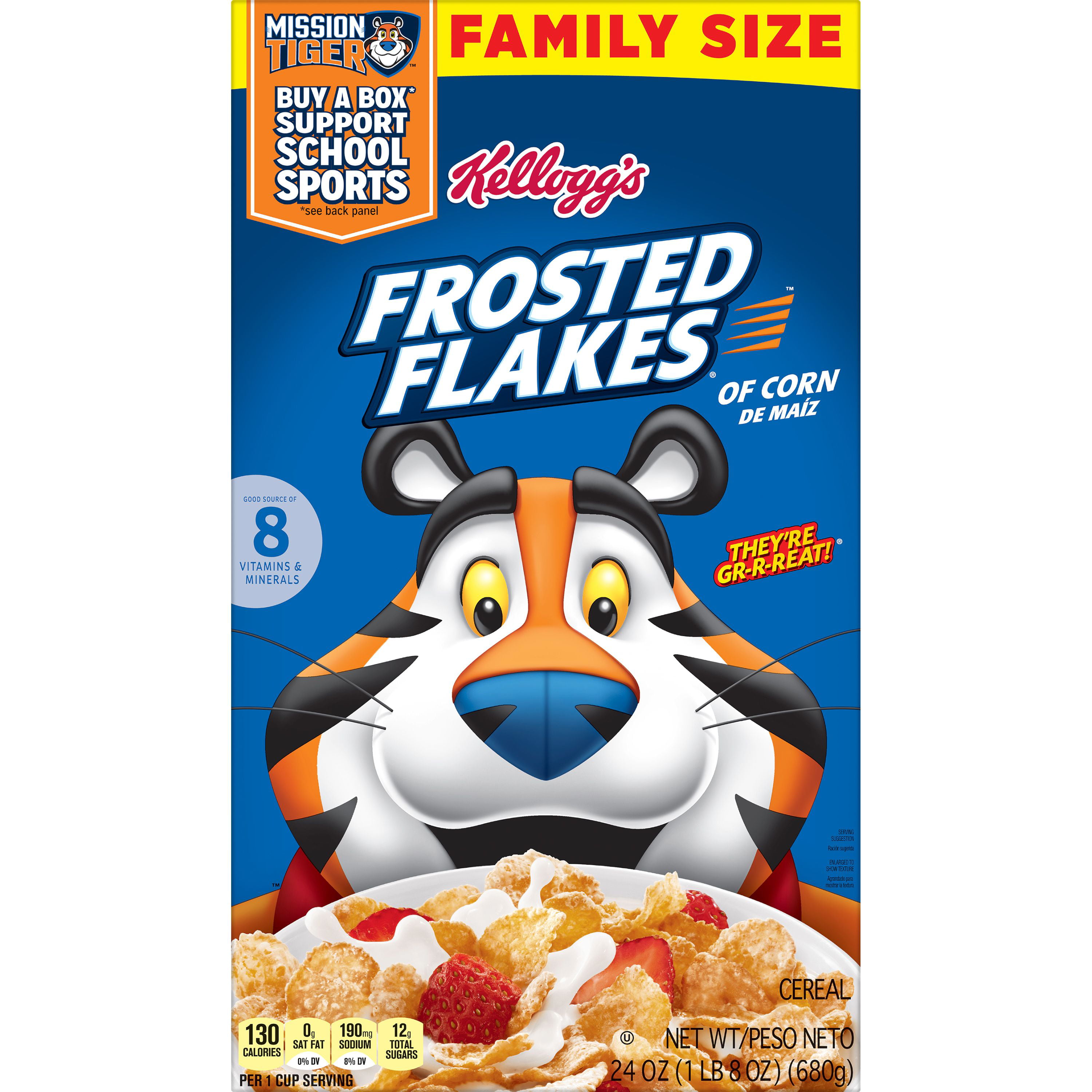 Kellogg S Frosted Flakes Breakfast Cereal 8 Vitamins And Minerals Kids Snacks Original 24 Oz Box Walmart Com