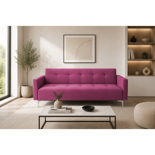 Sofa Cama Reclinable El Bazar Store Paris Lino Rosa Futón 3 posiciones Brazos movibles Sala