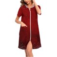 thumbnail image 2 of Long Nighties For Women Christmas Zip Dressing Gowns Lightweight Bathrobes Summer Pyjamas Short Sleeve Nightdresses Nightgowns Soft Nighties Nightwear Red B M, 2 of 7