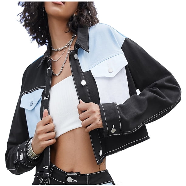Chaqueta de solapa con bolsillo simétrico de un solo pecho con corte de bloque de color en contraste para mujer Abrigo de mujer Pompotops qwe17326