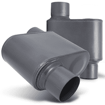 Magshion 2.25 Inch Inlet/Outlet 1 Pair Chambered Exhaust Muffler Straight-Through Stainless Steel Round Tip, Gray