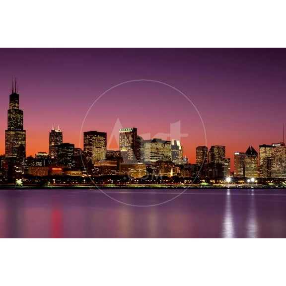 Dusk, Skyline, Chicago, Illinois, USA, Scenic Unframed Photographic Print Wall Art Sold by Art.Com