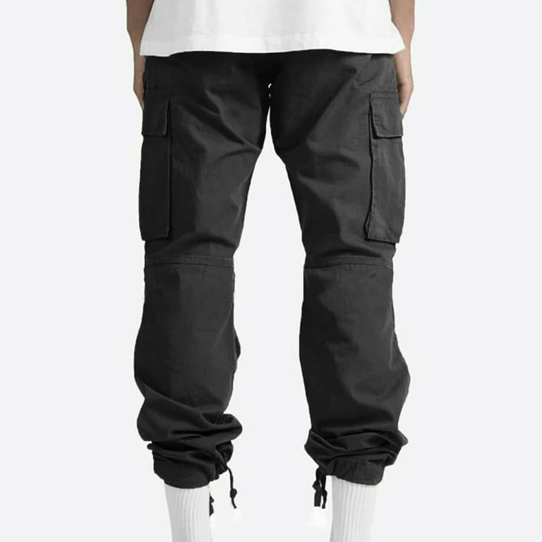 symoid Mens Cargo Pants- Solid Casual Multiple Pockets Outdoor Straight  Type Fitness Pants Cargo Pants Trousers Black S