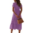 thumbnail image 2 of Daeful Robes pour Femmes Robe Chemise à Manches Courtes Robe de Plage Col Carré Robe d'Été à Volants Violet m, 2 of 9