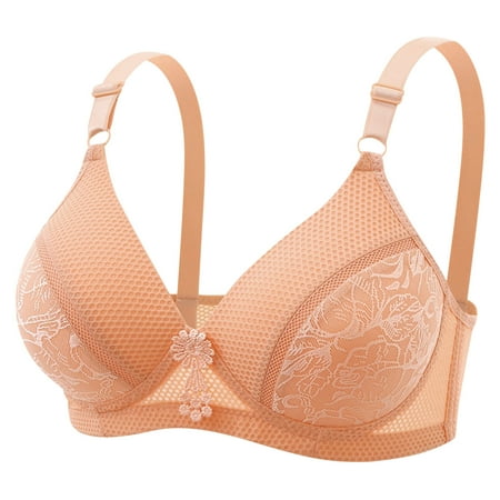 

QLEICOM Everyday Bras for Women Comfort Lift Wirefree Bra Sexy Bra Without Steel Rings Medium Cup Large Size Breathable Gathered Underwear Daily Bras No Underwire Orange Cup 36/80B