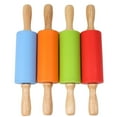 WSTEER Mini Silicone Non-stick Rolling Pin Wooden Handle Roller Rolling ...