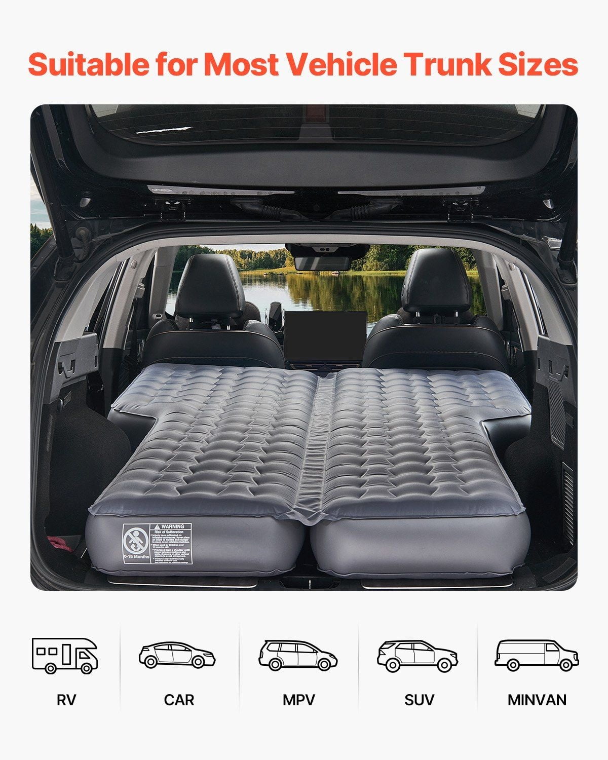 Car Air Mattress Inflatable Camping Bed - Travel Sleeping Pad with Air Pump for SUV, MPV, Sedan - 2 Chamber