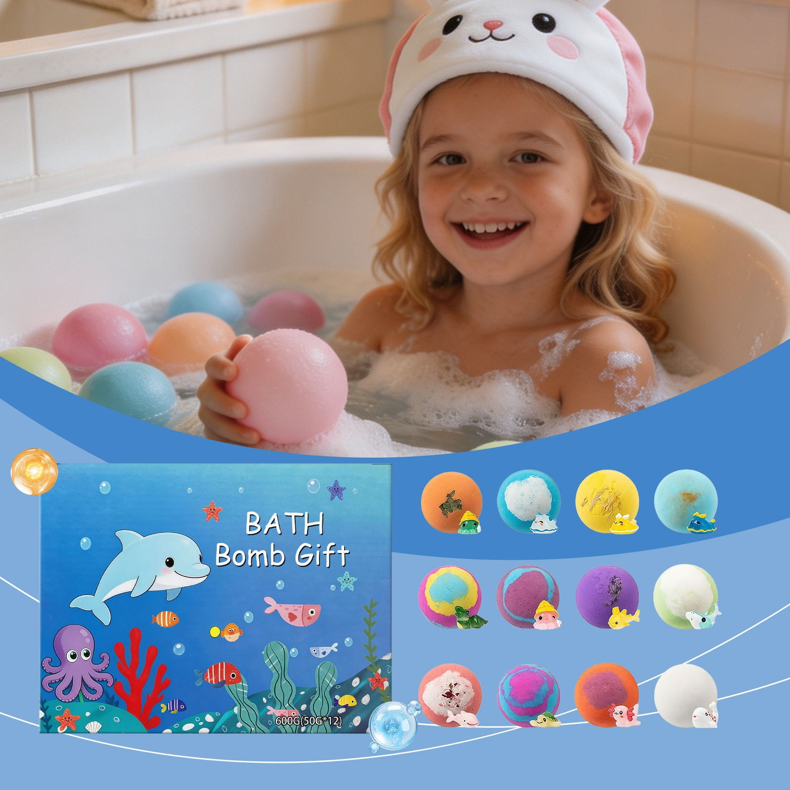 Bath Bombs for Kids with Surprise Inside, 12 Pack Organic Colorful Bubble Bath, Natural Bubble Bath Set for Birthday Presents, Party Favors and Daily Bath Time Fun