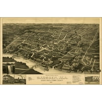24"x36" Gallery Poster, Perspective map of Gadsden, Alabama 1887