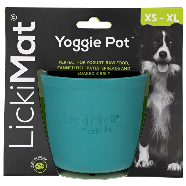 Dispensador de Goma LickiMat Yoggie Pot Verde Enriquecimiento para Todos los Tamaños de Perros y Ali