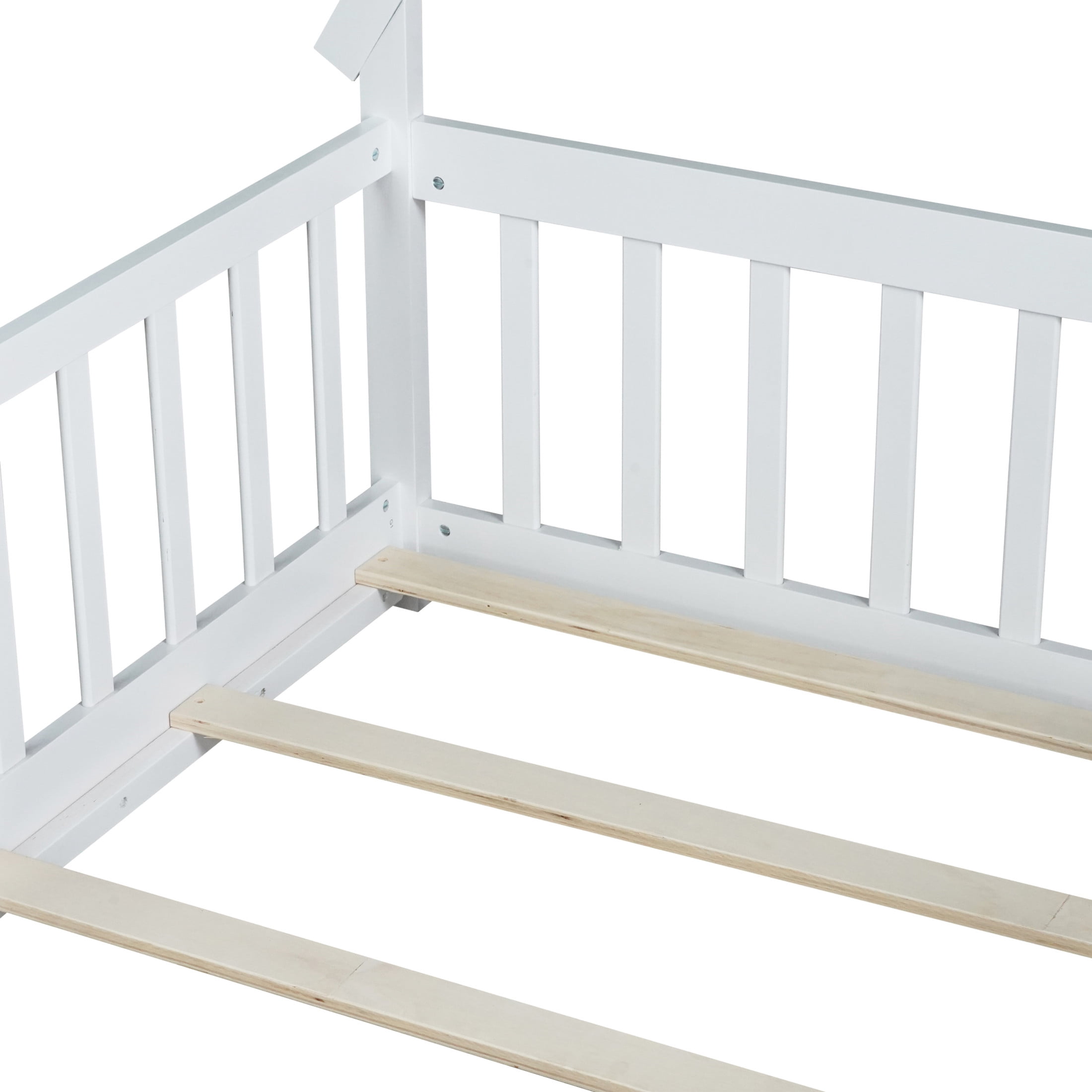 Noble House Misty Twin Teepee Floor Bed with Safety Fence, Solid Rubber Wood Tent Bed, Kid's Room, White