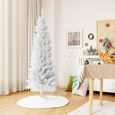 Gymax 6 FT Artificial Pencil White Christmas Tree Leafy Unlit Slim Xmas Tree