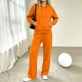 thumbnail image 2 of Domzest Womens Zip Up Hoodies Sweatsuits Long Sleeve Full-zip Hooded Sweatshirt & Wide Leg Sweatpants Fall Winter Athletic Tracksuits Orange M, 2 of 6