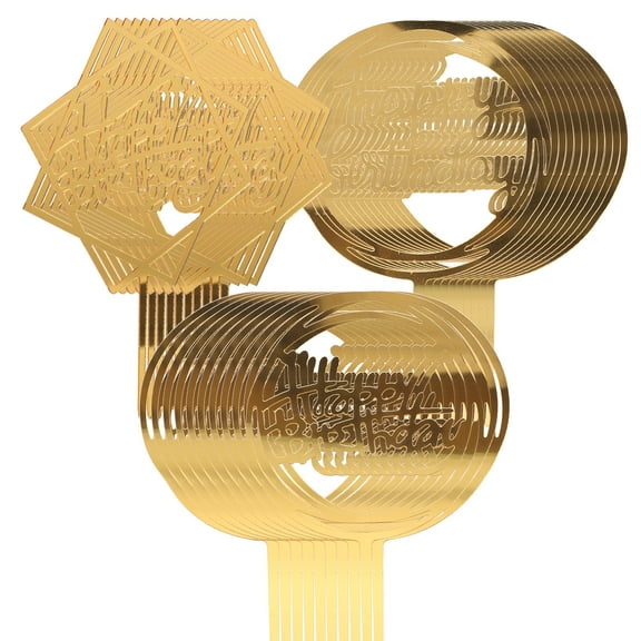 ifundom 30Pcs Golden Acrylic Cupcake Toppers Birthday Cake Picks Decorative Party Supplies