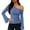 Blue, variant on SwiftWear Women's Bell Sleeve Knit Tops One Shoulder Casual Blouse Stretchy Slim Fit Long Sleeve Shirt Brown