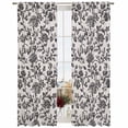 thumbnail image 2 of Farmhouse Black Semi Sheer Window Curtains 84 Inches Long, Vintage Flower Leaf Botanical Plant Rod Pocket Voile Chiffon Curtain Light Filtering Drapes for Living Room, Kitchen, 52"x84", 2 Panels, 2 of 9