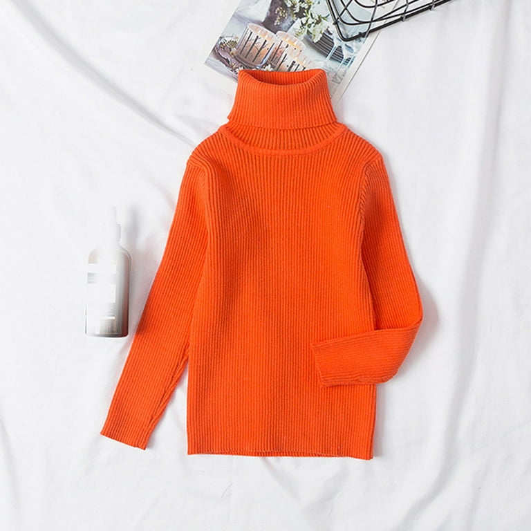 AOMPMSDX Girls Sweaters Toddler Kids Baby Knit Turtleneck Sweater Soft Solid Warm Sweater Crochet Pullover Orange 2 Years 3 Years Walmart