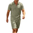 thumbnail image 4 of LEKWK Men Linen Sets Outfits 2 Piece Short Sleeve Loose Fit Collared Tops and Drawstring Shorts Breathable Summer Casual Beach Vacation Resort Wear, 4 of 9
