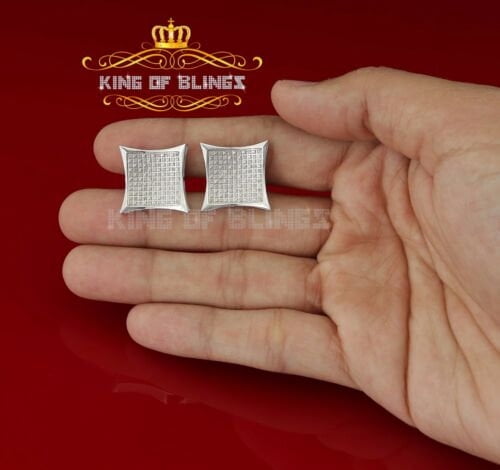 King of Bling's 0.35ct Diamond Stud Kite Earrings For Women White 925 Sterling Silver For Men