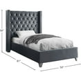 thumbnail image 3 of Meridian Furniture Aiden Solid Wood Tufted Velvet Wing Back Twin Bed in Gray, 3 of 4