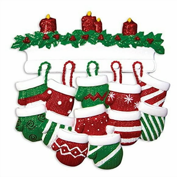 Polar X Red & Green Mitten Family of 12 Personalized Christmas Ornament