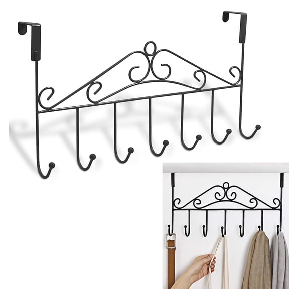 Artrylin Over The Door Hooks, Door Hanger Hooks for Hanging, Black Metals Over The Doors Towel Rack for Bathroom with 7Hook, Coat Rack Doors Organizer Towel Holder