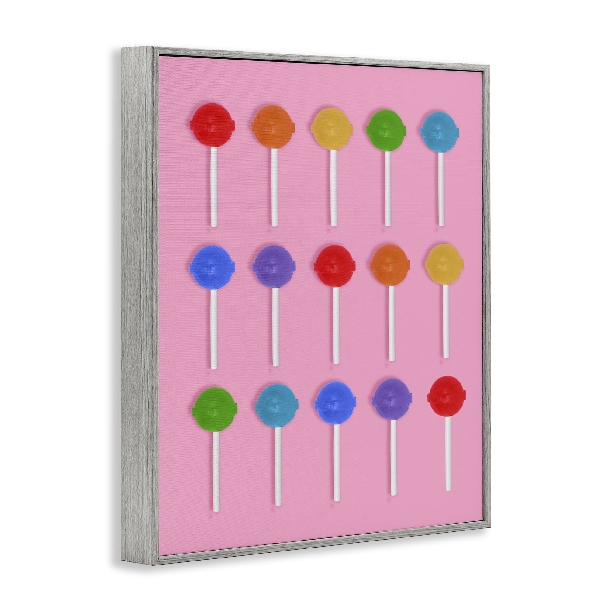 Stupell Industries Rainbow Lollipop Grid Gray Framed Giclee Art, design by LISH Creative