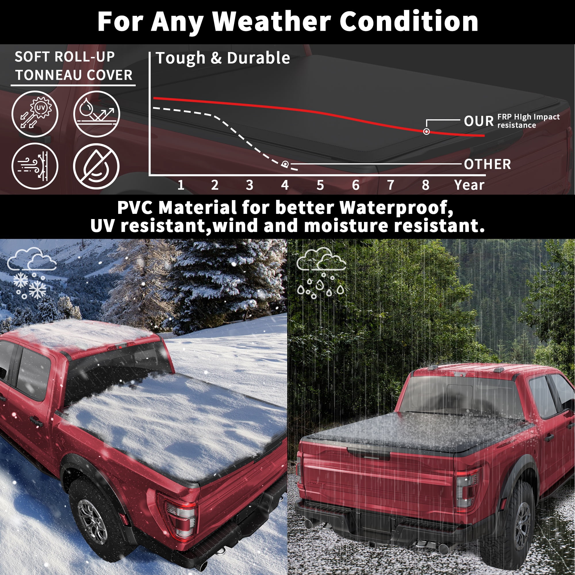 TITANICMOTOR 4.5FT 54.4Inch Soft Roll Up Truck Bed Tonneau Cover for 2022 2023 2024 2025 Ford Maverick
