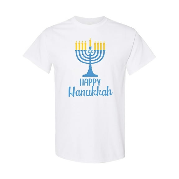 Inktastic Happy Hanukkah with Blue Menorah T-Shirt