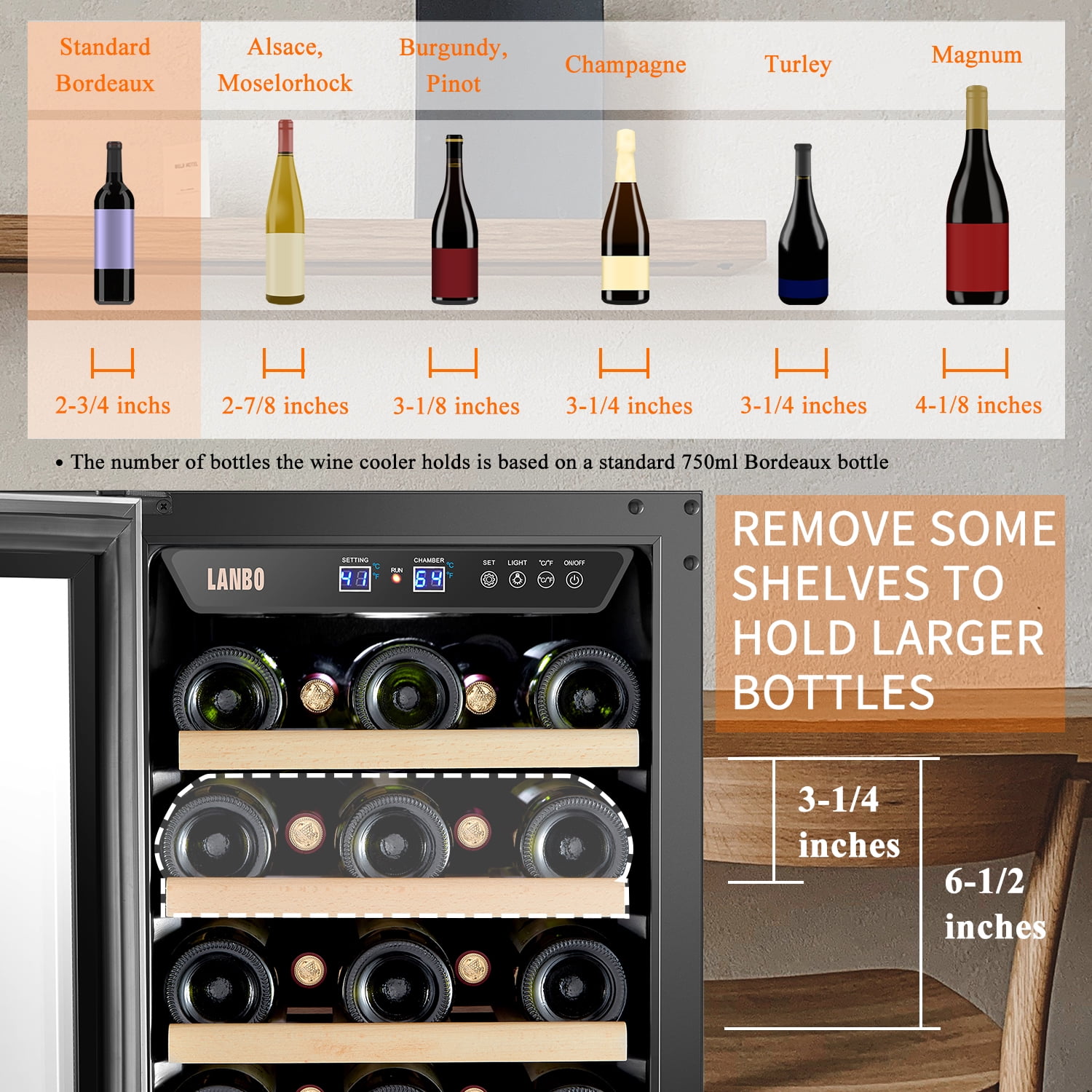 Lanbo 26 Bottle Under Counter Dual Zone Wine Cooler Refrigerator 15 inch Width