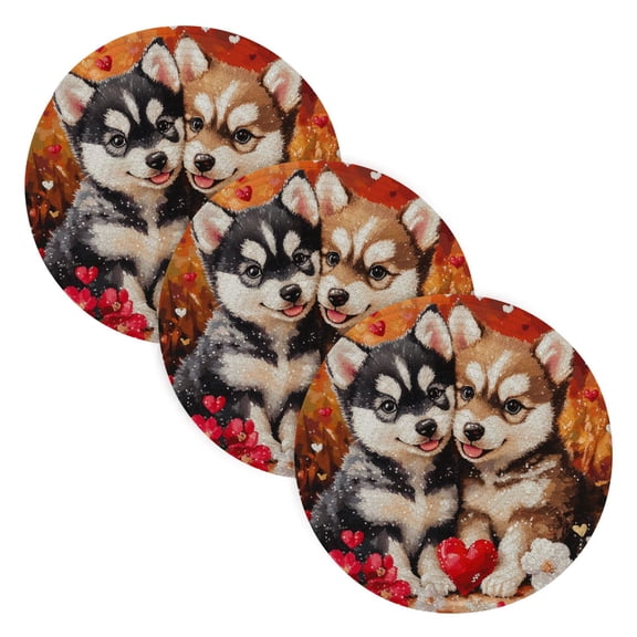 BZSMCE Mats for Pots,Pans Place Puppies with Flowers and Hearts Simple Style Pattern Pot Mats