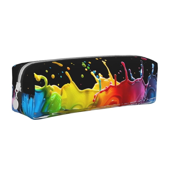 Yiaed Vibrant Color Splash Print Leather Pencil Case - Leather Pen Pencil Holder - Elegant & Practical Pencil Pouch for Work & Office