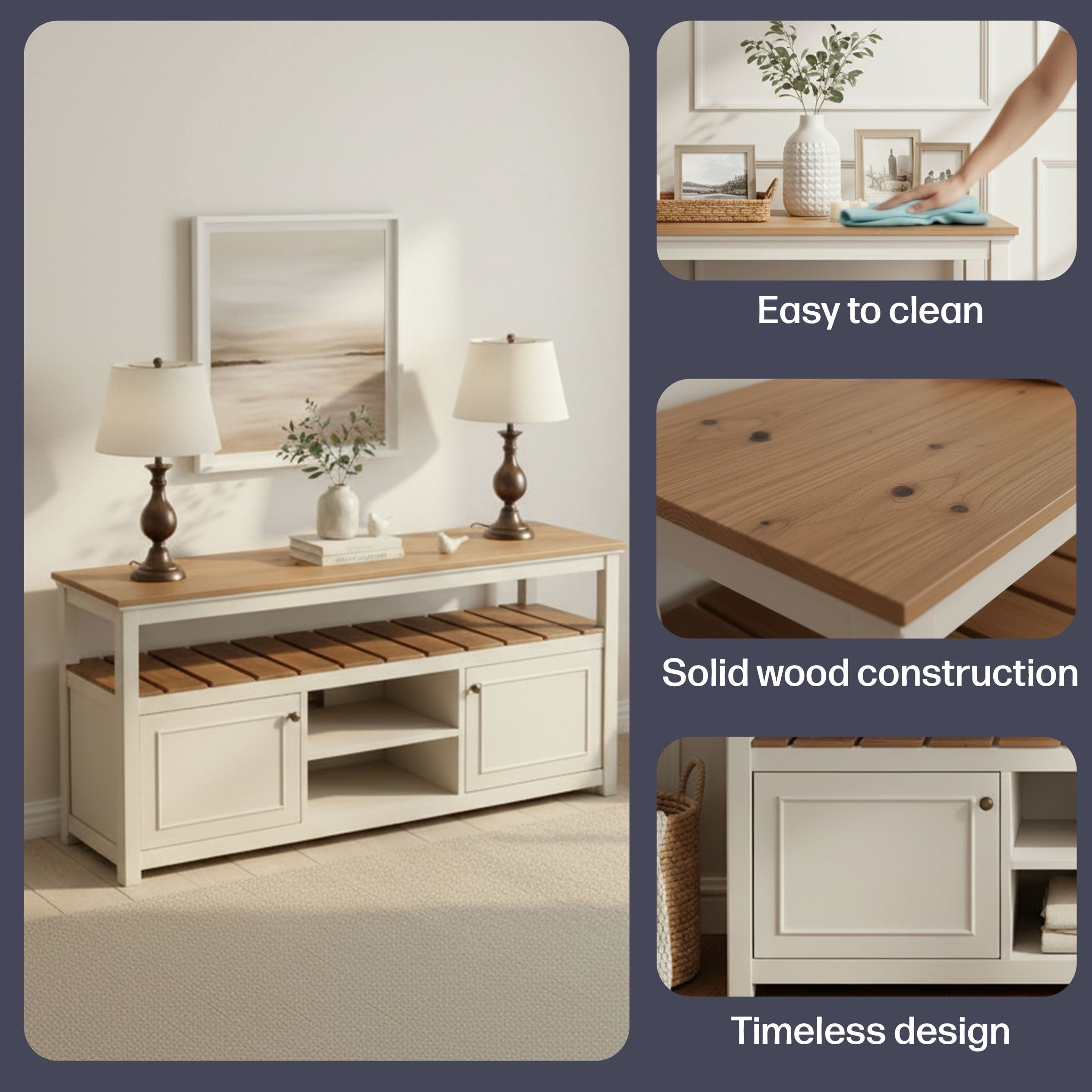 Alaterre Furniture Savannah TV Stand with Storage - Accommodates 60 Inch Flat Screen TVs - Entertainment Center - Coastal and Modern Farmhouse Living Room Furniture (Ivory)