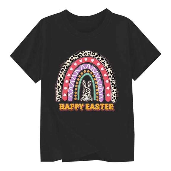Bysome Girl Shirts Easter Crew Neck Short Sleeve Bunny Cartoon Print Summer Casual Soft Black Girls T-Shirts Size 2-3 Years