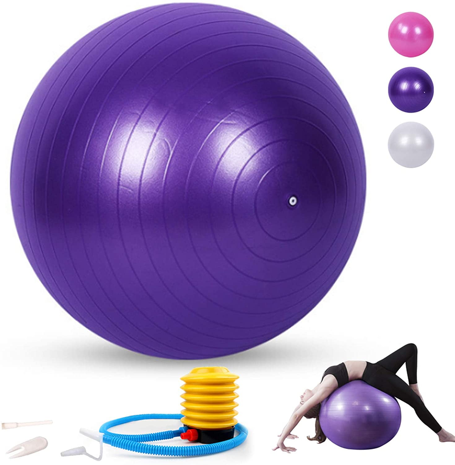 Workout Stability Swiss Ball w/ Pump for Pregnancy Birthing Balance Abs Soft Exercise Ball Anti-Burst Yoga Ball Chair Supports 2200lbs Fitness Gym Excersize Physio Office & Home & School 