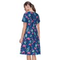 thumbnail image 2 of Bixox Robe d'Été à Manches Courtes pour Femmes Robe Ample Longueur Genou avec Poches-Plantes et Flamants Roses, 2 of 7