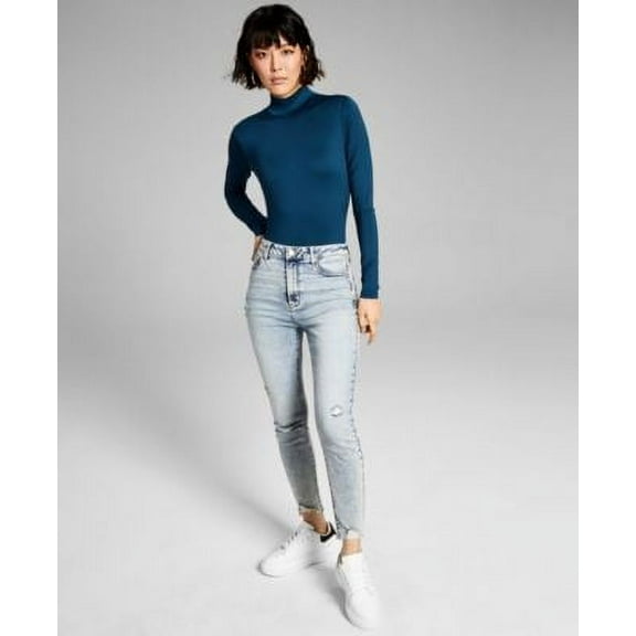 MSRP $29 And Now This Women's Seamless Mock-Neck Bodysuit Blue Size Small