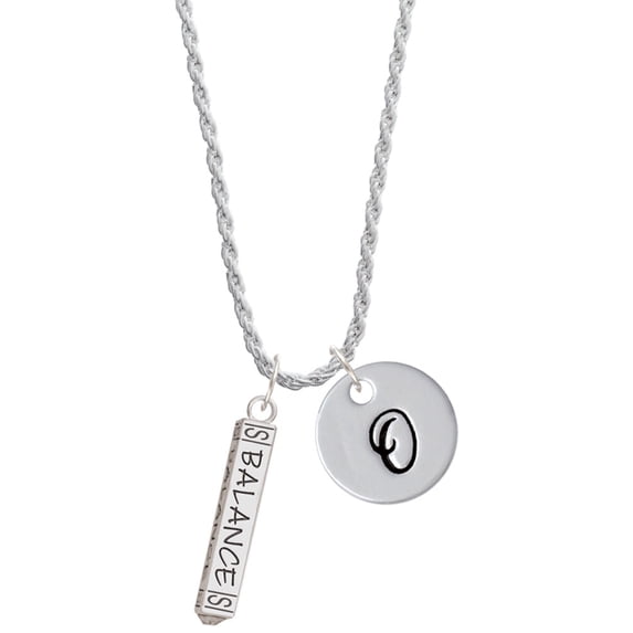 Delight Jewelry Silvertone Balance Bar Silvertone Script Initial Disc - O - Charm Necklace, 20"+3"