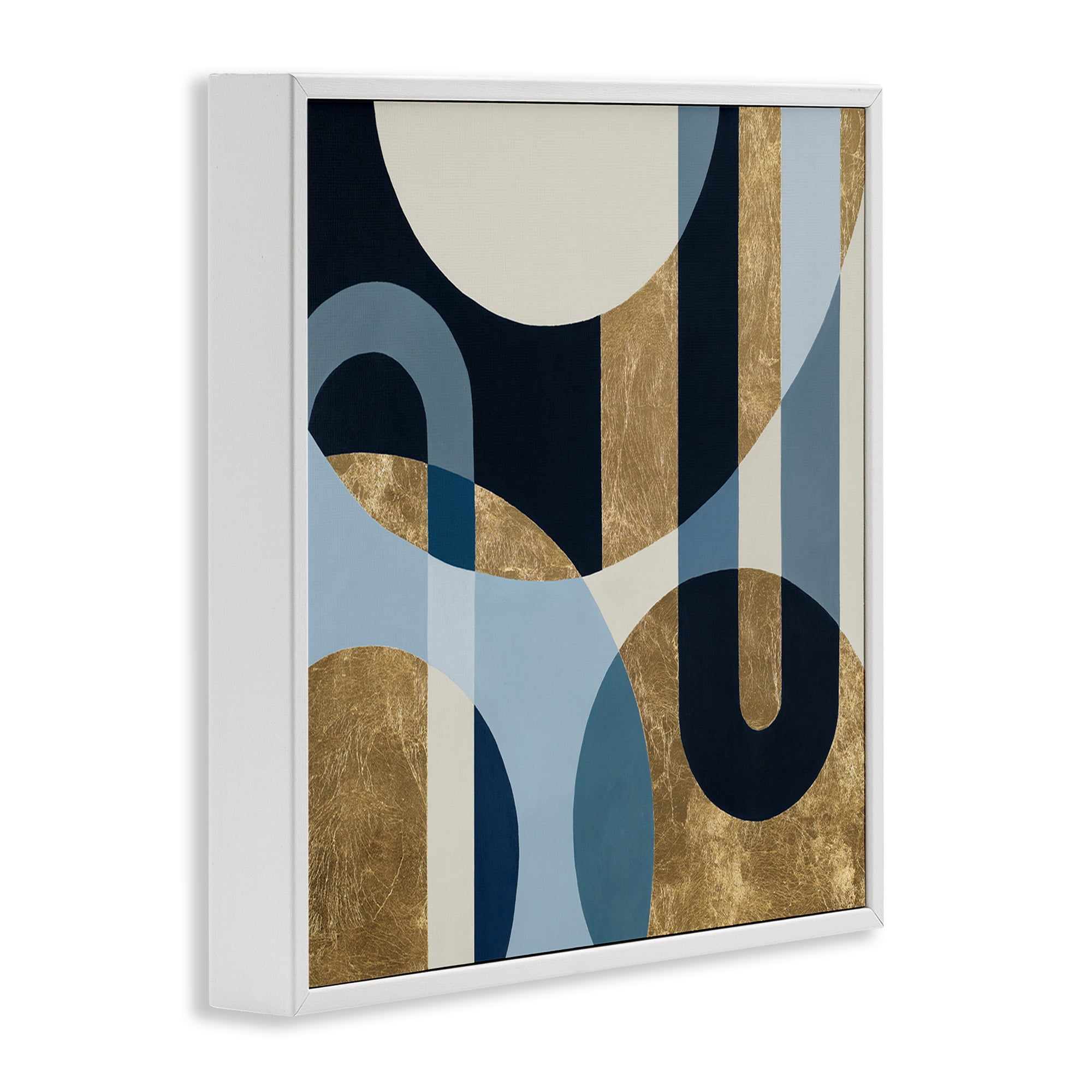 Stupell Industries Gold & Blue Circular Shapes Abstract Painting White Framed Art Print Wall Art, 24 x 24