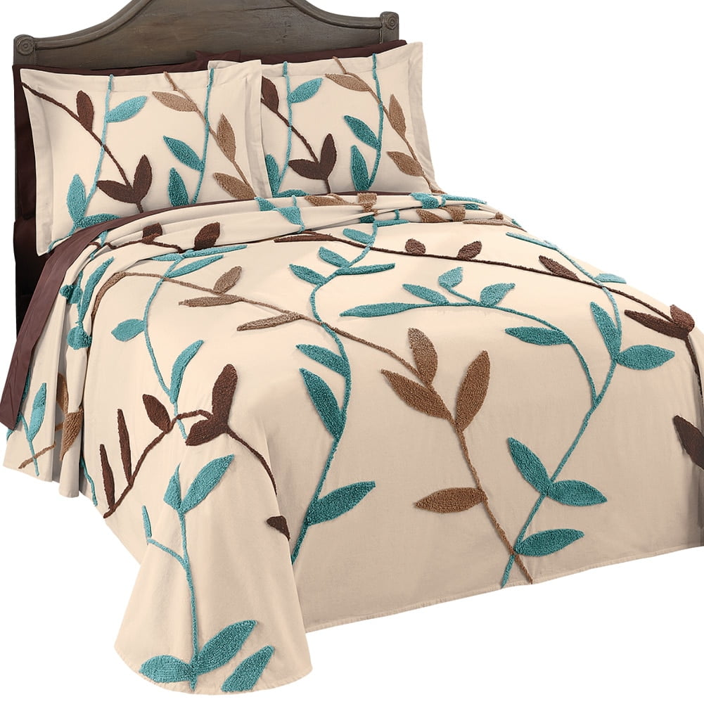 Wandering Vines Elegant Chenille Lightweight Bedspread, Queen
