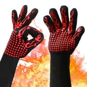 OKbus BBQ Grill Gloves, 1472F Extreme Heat Resistant Grilling Gloves Non-Slip Oven Mitts Potholder, Perfect for Barbecue, Cooking, Baking, Fireplace, Smoker - 1 Pair
